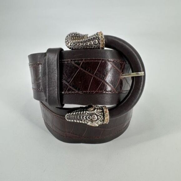 Carlisle Women's Leather Crocodile Head Tail Rhinestones Buckle Belt Brown XS - Picture 12 of 14